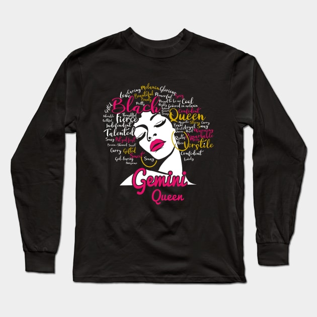 Gemini Queen Funny Birthday Gift for Black Women Girl Long Sleeve T-Shirt by easleyzzi